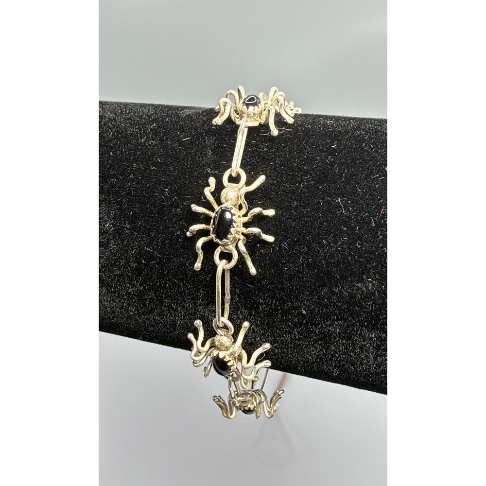 Ella Spencer Navajo Sterling Silver 925 Black Onyx Spider Bracelet 7.5"